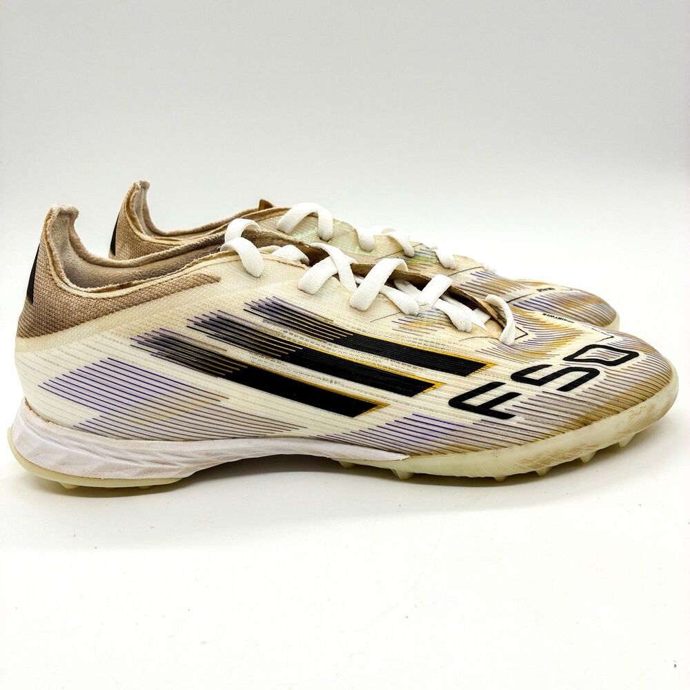 adidas F50 League TF Men's Soccer Turf Shoes White Purple Gold JH7662 Size 10.5